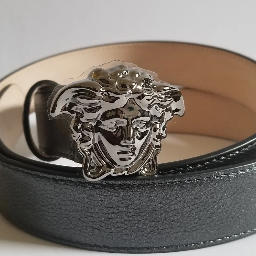 Versace La Medusa Leather Belt Black Size 36 (90cm)